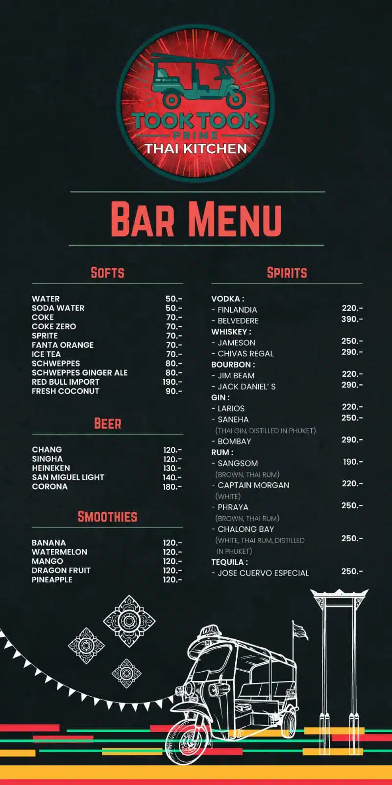Took Took Prime - Thai Kitchen Best Thai Restaurant in Phuket, Thailand Bar Menu Copy